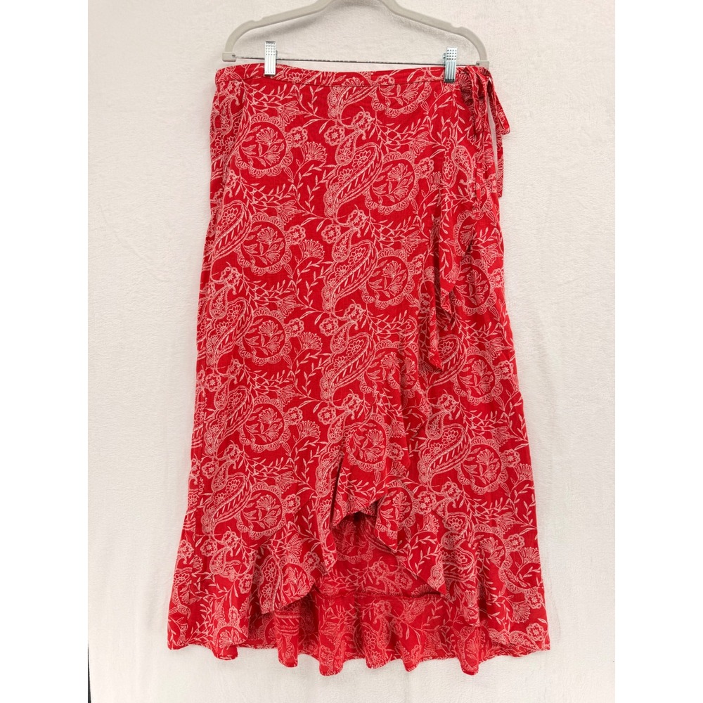 Universal Thread Red Paisley Floral Wrap Maxi Skirt Ruffle Hem Large Cottage